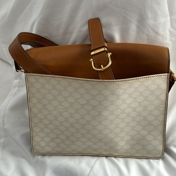 CELINE CROSSBODY LEATHER TWO TONE COGNAC & CREAM COLOR. - Picture 10 of 16